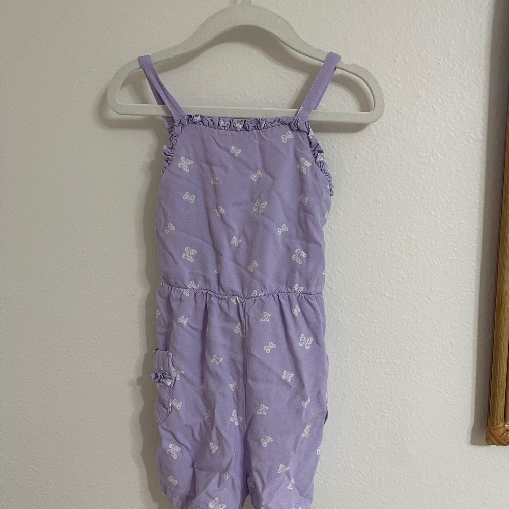 Cat & Jack Purple Butterfly Romper with Ruffled Details and Pockets